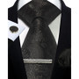 Mens Tie Set Silk Silver Paisley Floral Necktie and Pocket Square Cufflinks Tie Clip Classic Formal Ties for Men Wedding Party