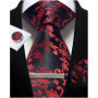 Mens Tie Set Silk Silver Paisley Floral Necktie and Pocket Square Cufflinks Tie Clip Classic Formal Ties for Men Wedding Party