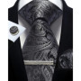 Mens Tie Set Silk Silver Paisley Floral Necktie and Pocket Square Cufflinks Tie Clip Classic Formal Ties for Men Wedding Party