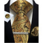 Mens Tie Set Silk Silver Paisley Floral Necktie and Pocket Square Cufflinks Tie Clip Classic Formal Ties for Men Wedding Party