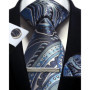 Mens Tie Set Silk Silver Paisley Floral Necktie and Pocket Square Cufflinks Tie Clip Classic Formal Ties for Men Wedding Party
