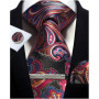 Mens Tie Set Silk Silver Paisley Floral Necktie and Pocket Square Cufflinks Tie Clip Classic Formal Ties for Men Wedding Party
