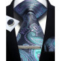 Mens Tie Set Silk Silver Paisley Floral Necktie and Pocket Square Cufflinks Tie Clip Classic Formal Ties for Men Wedding Party