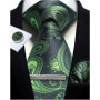 Mens Tie Set Silk Silver Paisley Floral Necktie and Pocket Square Cufflinks Tie Clip Classic Formal Ties for Men Wedding Party