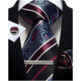 Mens Tie Set Silk Silver Paisley Floral Necktie and Pocket Square Cufflinks Tie Clip Classic Formal Ties for Men Wedding Party