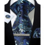 Mens Tie Set Silk Silver Paisley Floral Necktie and Pocket Square Cufflinks Tie Clip Classic Formal Ties for Men Wedding Party