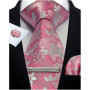 Mens Tie Set Silk Silver Paisley Floral Necktie and Pocket Square Cufflinks Tie Clip Classic Formal Ties for Men Wedding Party