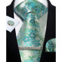 Mens Tie Set Silk Silver Paisley Floral Necktie and Pocket Square Cufflinks Tie Clip Classic Formal Ties for Men Wedding Party