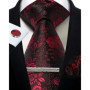 Mens Tie Set Silk Silver Paisley Floral Necktie and Pocket Square Cufflinks Tie Clip Classic Formal Ties for Men Wedding Party