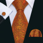 Fashion Silk Men Tie Set Gold Yellow Orange Solid Paisley Striped Plaid Floral Necktie Pocket Square Cufflinks Wedding Business