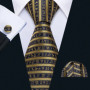 Fashion Silk Men Tie Set Gold Yellow Orange Solid Paisley Striped Plaid Floral Necktie Pocket Square Cufflinks Wedding Business