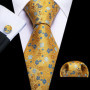 Fashion Silk Men Tie Set Gold Yellow Orange Solid Paisley Striped Plaid Floral Necktie Pocket Square Cufflinks Wedding Business