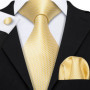 Fashion Silk Men Tie Set Gold Yellow Orange Solid Paisley Striped Plaid Floral Necktie Pocket Square Cufflinks Wedding Business