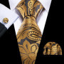 Fashion Silk Men Tie Set Gold Yellow Orange Solid Paisley Striped Plaid Floral Necktie Pocket Square Cufflinks Wedding Business