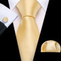 Fashion Silk Men Tie Set Gold Yellow Orange Solid Paisley Striped Plaid Floral Necktie Pocket Square Cufflinks Wedding Business