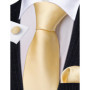 Fashion Silk Men Tie Set Gold Yellow Orange Solid Paisley Striped Plaid Floral Necktie Pocket Square Cufflinks Wedding Business