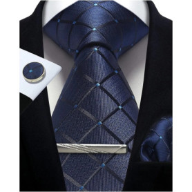 Classic 100 Silk Men's Ties In Gift box 8cm Plaid Dot Striped Business Necktie Handkerchief Cufflinks Wedding Party Tie Set