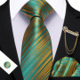 Barry.Wang Striped Teal Yellow Orange Purple Tie Men Ties Pocket Sqaure Brooch Cufflinks Set Necktie Casual Wedding Gift
