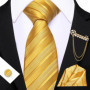 Barry.Wang Striped Teal Yellow Orange Purple Tie Men Ties Pocket Sqaure Brooch Cufflinks Set Necktie Casual Wedding Gift