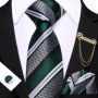 Barry.Wang Striped Teal Yellow Orange Purple Tie Men Ties Pocket Sqaure Brooch Cufflinks Set Necktie Casual Wedding Gift