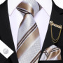 Barry.Wang Striped Teal Yellow Orange Purple Tie Men Ties Pocket Sqaure Brooch Cufflinks Set Necktie Casual Wedding Gift