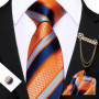 Barry.Wang Striped Teal Yellow Orange Purple Tie Men Ties Pocket Sqaure Brooch Cufflinks Set Necktie Casual Wedding Gift