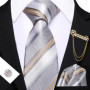 Barry.Wang Striped Teal Yellow Orange Purple Tie Men Ties Pocket Sqaure Brooch Cufflinks Set Necktie Casual Wedding Gift