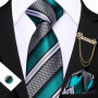 Barry.Wang Striped Teal Yellow Orange Purple Tie Men Ties Pocket Sqaure Brooch Cufflinks Set Necktie Casual Wedding Gift