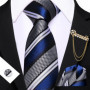 Barry.Wang Striped Teal Yellow Orange Purple Tie Men Ties Pocket Sqaure Brooch Cufflinks Set Necktie Casual Wedding Gift