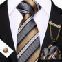Barry.Wang Striped Teal Yellow Orange Purple Tie Men Ties Pocket Sqaure Brooch Cufflinks Set Necktie Casual Wedding Gift