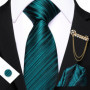 Barry.Wang Striped Teal Yellow Orange Purple Tie Men Ties Pocket Sqaure Brooch Cufflinks Set Necktie Casual Wedding Gift