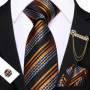 Barry.Wang Striped Teal Yellow Orange Purple Tie Men Ties Pocket Sqaure Brooch Cufflinks Set Necktie Casual Wedding Gift