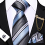 Barry.Wang Striped Teal Yellow Orange Purple Tie Men Ties Pocket Sqaure Brooch Cufflinks Set Necktie Casual Wedding Gift