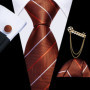 Barry.Wang Striped Teal Yellow Orange Purple Tie Men Ties Pocket Sqaure Brooch Cufflinks Set Necktie Casual Wedding Gift