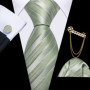 Barry.Wang Striped Teal Yellow Orange Purple Tie Men Ties Pocket Sqaure Brooch Cufflinks Set Necktie Casual Wedding Gift