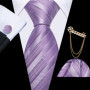 Barry.Wang Striped Teal Yellow Orange Purple Tie Men Ties Pocket Sqaure Brooch Cufflinks Set Necktie Casual Wedding Gift