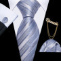 Barry.Wang Striped Teal Yellow Orange Purple Tie Men Ties Pocket Sqaure Brooch Cufflinks Set Necktie Casual Wedding Gift