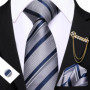 Barry.Wang Striped Teal Yellow Orange Purple Tie Men Ties Pocket Sqaure Brooch Cufflinks Set Necktie Casual Wedding Gift