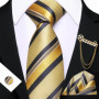Barry.Wang Striped Teal Yellow Orange Purple Tie Men Ties Pocket Sqaure Brooch Cufflinks Set Necktie Casual Wedding Gift
