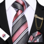 Barry.Wang Striped Teal Yellow Orange Purple Tie Men Ties Pocket Sqaure Brooch Cufflinks Set Necktie Casual Wedding Gift