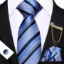 Barry.Wang Striped Teal Yellow Orange Purple Tie Men Ties Pocket Sqaure Brooch Cufflinks Set Necktie Casual Wedding Gift