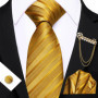 Barry.Wang Striped Teal Yellow Orange Purple Tie Men Ties Pocket Sqaure Brooch Cufflinks Set Necktie Casual Wedding Gift