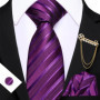 Barry.Wang Striped Teal Yellow Orange Purple Tie Men Ties Pocket Sqaure Brooch Cufflinks Set Necktie Casual Wedding Gift
