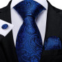 Hi-Tie Striped Solid Navy Blue Silk Mens Wedding Tie Gift Necktie For Men Quality Hanky Cufflink Business Party Fashion Designer