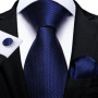 Hi-Tie Striped Solid Navy Blue Silk Mens Wedding Tie Gift Necktie For Men Quality Hanky Cufflink Business Party Fashion Designer