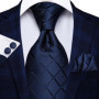 Hi-Tie Striped Solid Navy Blue Silk Mens Wedding Tie Gift Necktie For Men Quality Hanky Cufflink Business Party Fashion Designer