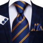 Hi-Tie Striped Solid Navy Blue Silk Mens Wedding Tie Gift Necktie For Men Quality Hanky Cufflink Business Party Fashion Designer