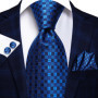 Hi-Tie Striped Solid Navy Blue Silk Mens Wedding Tie Gift Necktie For Men Quality Hanky Cufflink Business Party Fashion Designer