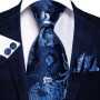 Hi-Tie Striped Solid Navy Blue Silk Mens Wedding Tie Gift Necktie For Men Quality Hanky Cufflink Business Party Fashion Designer