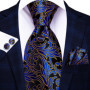 Hi-Tie Striped Solid Navy Blue Silk Mens Wedding Tie Gift Necktie For Men Quality Hanky Cufflink Business Party Fashion Designer